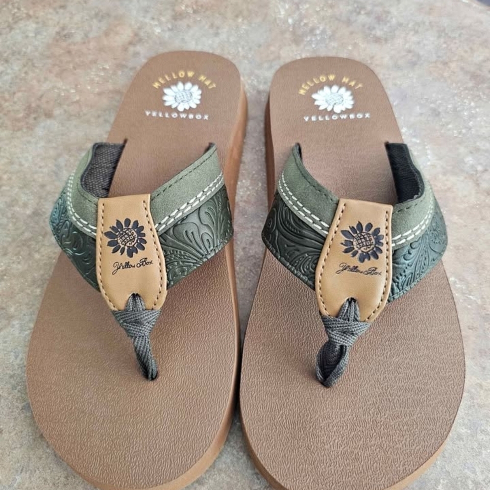 Yellow Box Olive and Tan Flip Flops